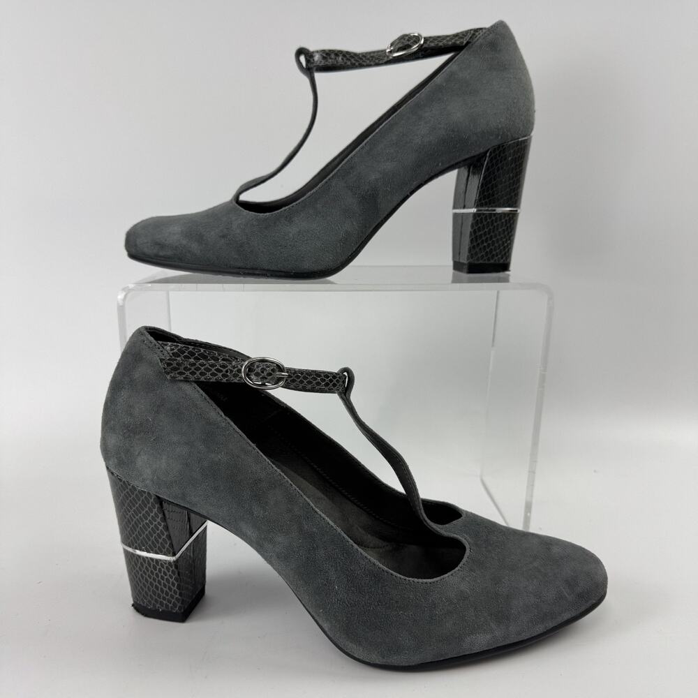 Aerosoles Women's North Star Pump Gray T-Strap Buckle Closure Size 7.5 Leather